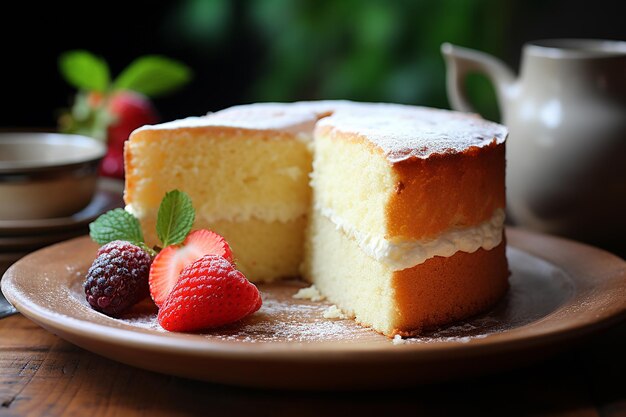 Photo gâteau à la vanille avec tranche supprimer le papier peint de photographie alimentaire