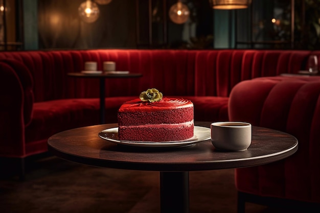 Gâteau de velours rouge Servir dans un café confortable Copier l'espace AI générative