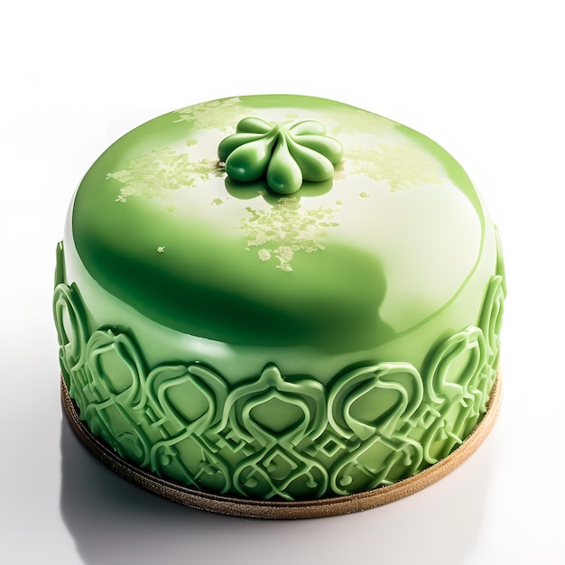 Un gâteau vert avec un fond blanc