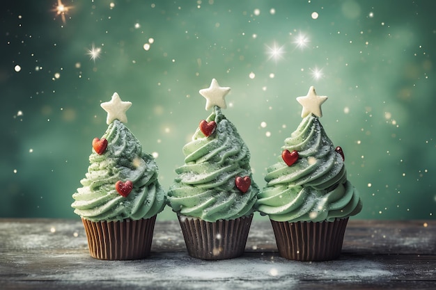 Des gâteaux d'arbre de Noël sur fond vert