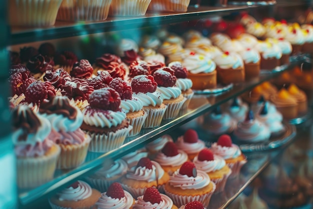 Photo des gâteaux assortis dans une vitrine à vendre