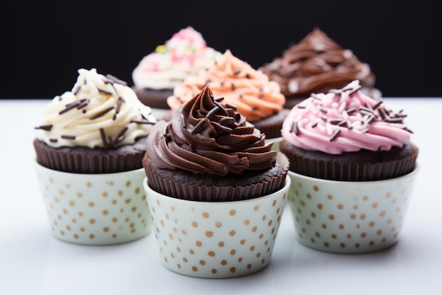 Des gâteaux au chocolat de contraste esthétique disposés dans une tasse sur un fond blanc