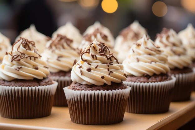 Des gâteaux au chocolat avec un tourbillon de crème IA générative