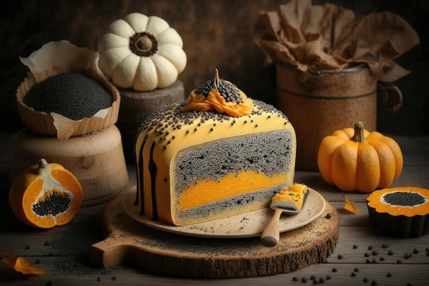 Gâteaux desserts pour le gâteau shu du nouvel an avec des graines de citrouille et de pavot au sésame créés avec une IA générative