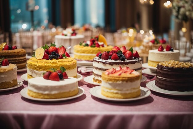 Gâteaux fantaisie sur table de banquet