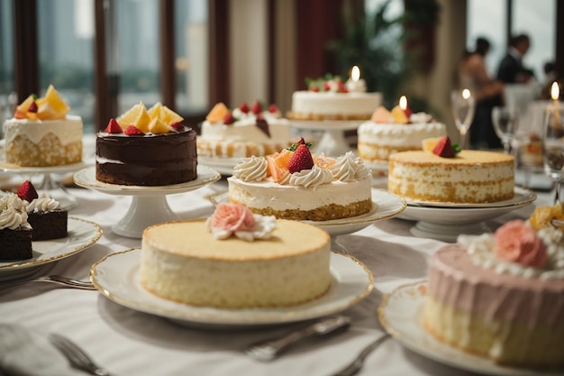 Gâteaux fantaisie sur table de banquet