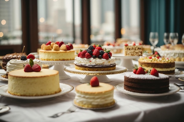 Gâteaux fantaisie sur table de banquet