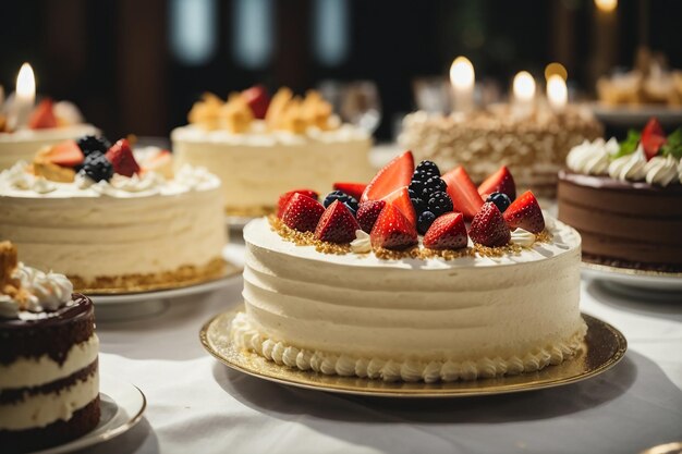 Gâteaux fantaisie sur table de banquet