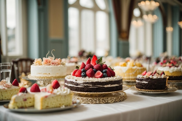 Gâteaux fantaisie sur table de banquet