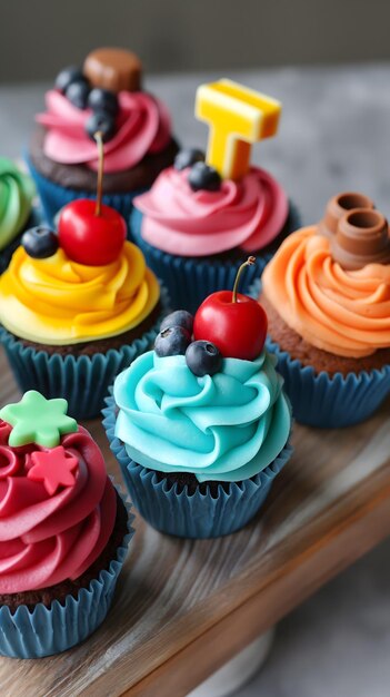 Des gâteaux de fête avec des garnitures colorées et des décorations de fête