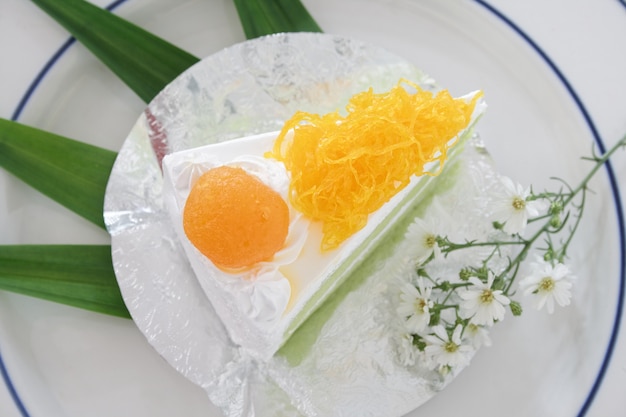 Gâteaux de fil de jaune d&#39;oeuf et de pandan ou thai gâteaux d&#39;appel de langue bai tey foi