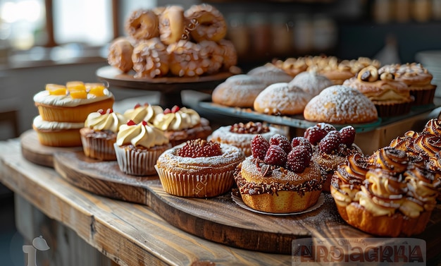 Des gâteaux et des pâtisseries délicieux sur le comptoir.