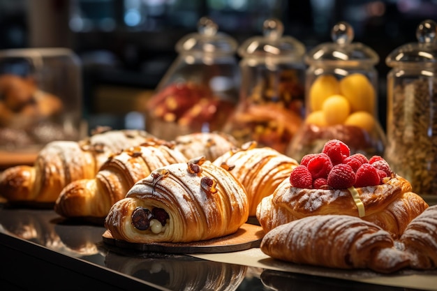 Photo des gâteaux et des pâtisseries faits maison dans la vitrine d'une pâtisserie