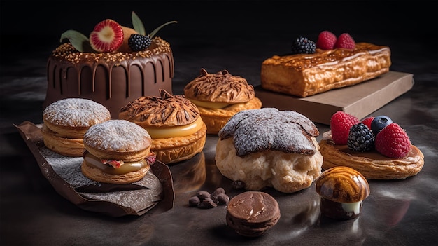 Gâteaux et pâtisseries sur une table