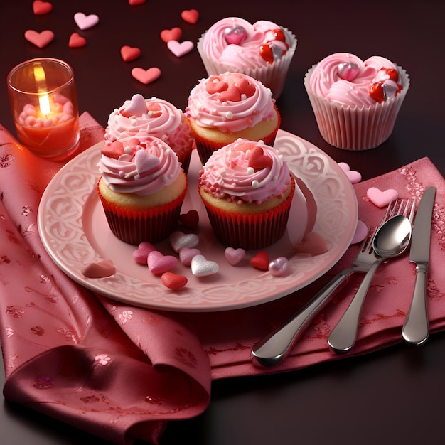 Des gâteaux de la Saint-Valentin avec du glaçage rose à la crème au beurre