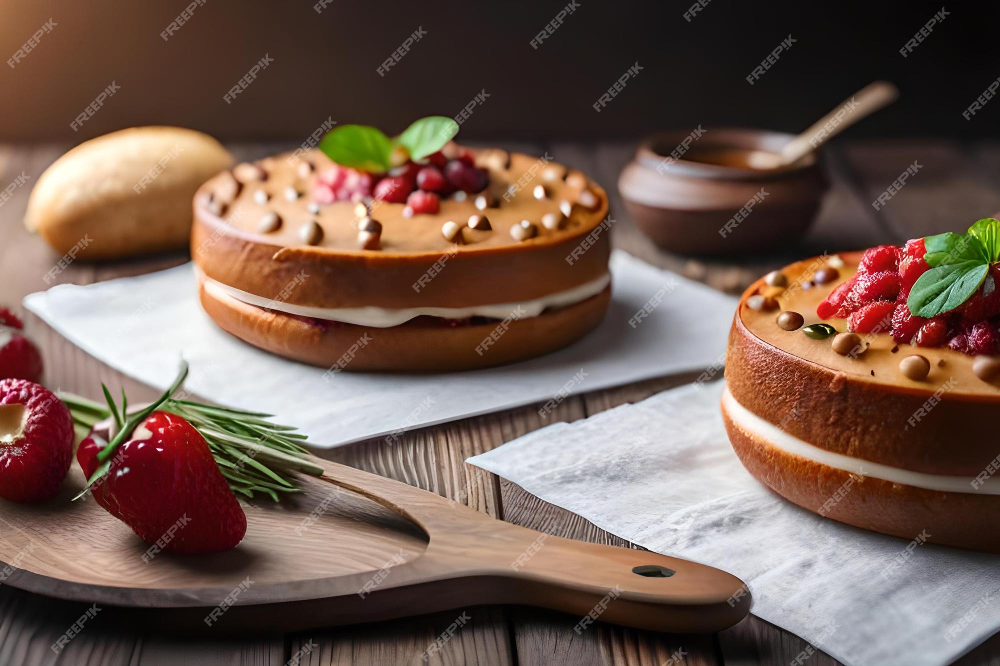 Gâteaux Sur Une Table Avec Un Couteau Et Une Planche à Découper En