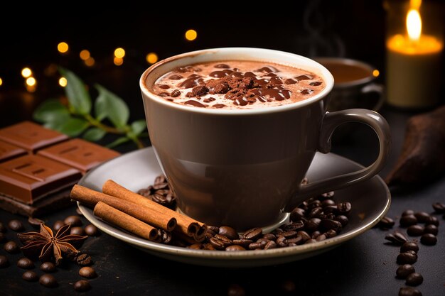 Gâterie gourmande sur fond sombre au chocolat chaud IA générative