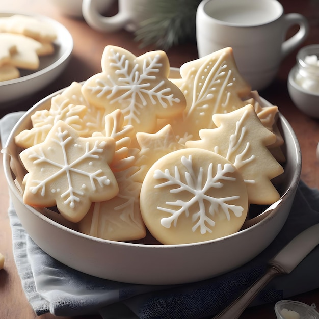 Gâteries du matin d'hiver avec des biscuits au sucre coupés au beurre