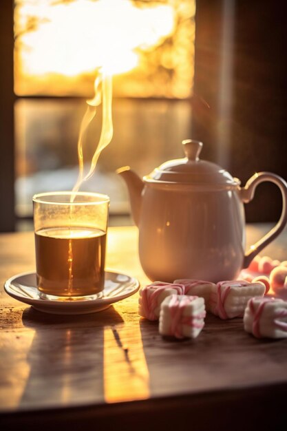 Gâteries d'hiver douillettes sur une table en bois