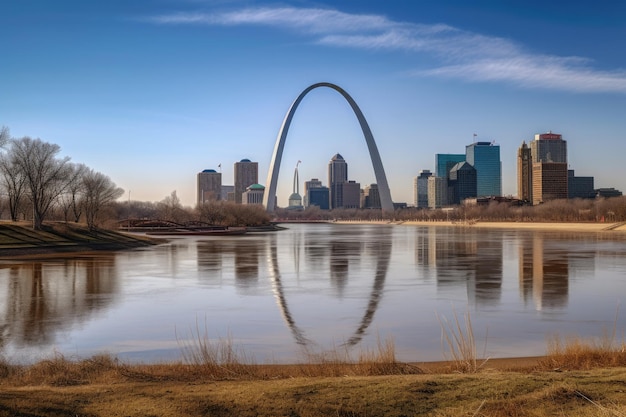 Gateway Arch domine St Louis entouré de nature et de gratte-ciel génératifs IA