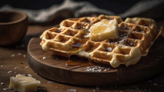 Gaufre au beurre et sirop d'érable Illustration AI Generative