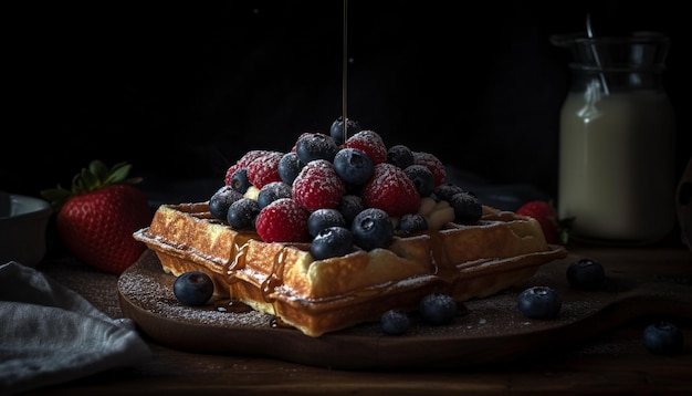 Une gaufre aux baies maison avec du yaourt frais généré par l'IA