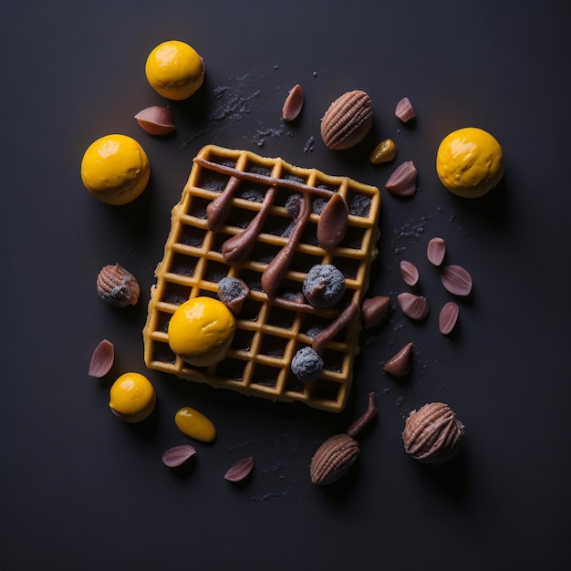 Gaufre avec des boules de glace