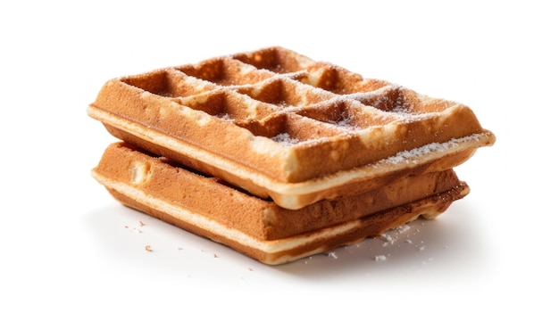 une gaufre avec du sucre dessus est posée sur une surface blanche.