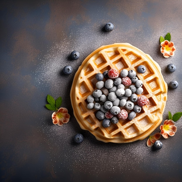 Gaufre à la framboise myrtille sur fond noir