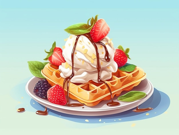 Photo gaufre avec de la glace au-dessus