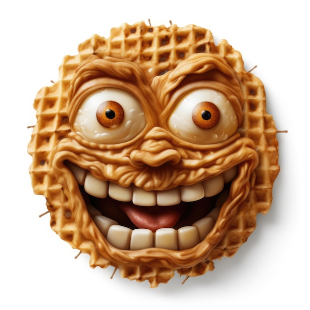 Une gaufre ronde au visage rigolo