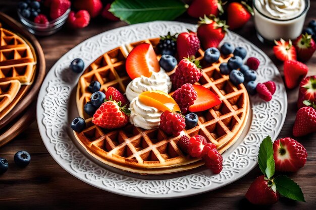 Gaufres aux fruits sur une assiette avec des baies