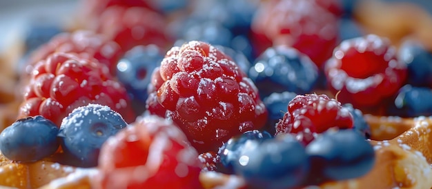 Photo des gaufres délicieuses surmontées de bleuets et de framboises