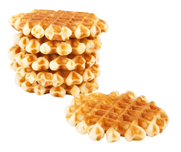 Gaufres isolées sur des aliments sucrés blancs
