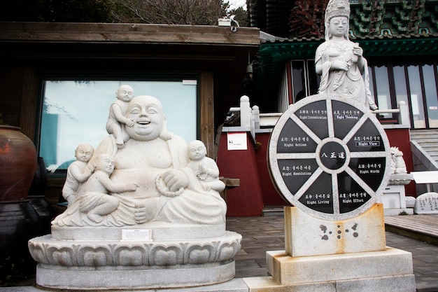 Gautama Bouddhiste ou Bouddhisme Gautama Maha Katyayana ou Phra sangkajai bouddha pour les voyageurs coréens voyage visite respect prière dans le temple Sanbangsa le 18 février 2023 à Jeju do Corée du Sud