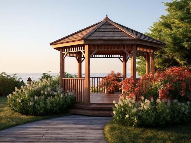 Le gazebo en bois léger améliore l'extérieur de la maison