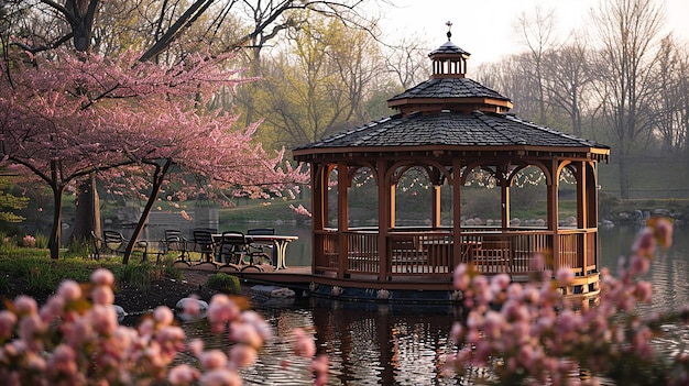 un gazebo avec un gazebo au milieu