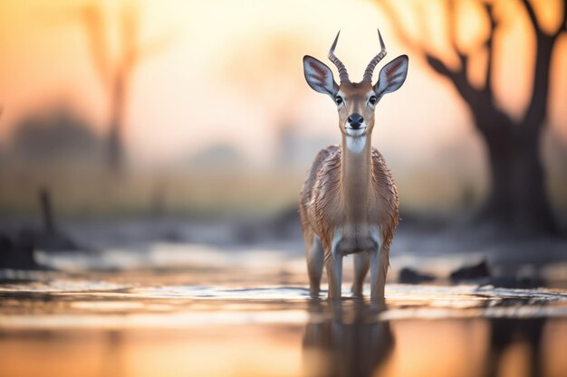 Gazelle avec le lever du soleil en toile de fond