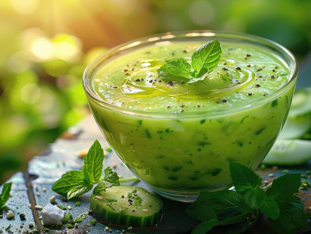 Gazpacho au concombre avec de la menthe