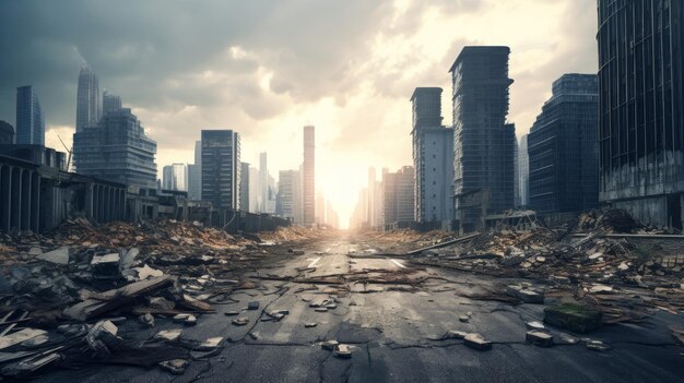 Une géante métropole déserte pendant l'apocalypse.