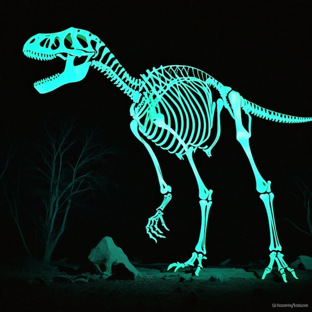 Photo les géants lumineux le monde lumineux des squelettes de dinosaures