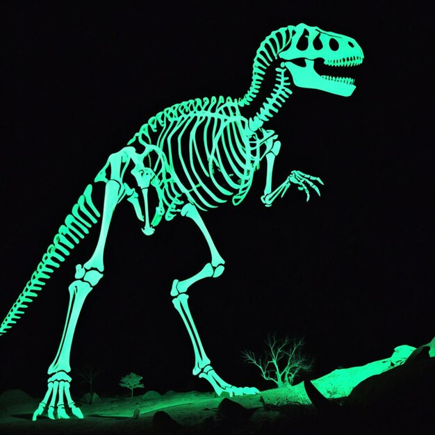 Photo les géants lumineux le monde lumineux des squelettes de dinosaures