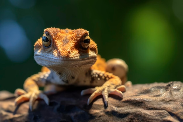 Photo un gecko est assis sur une branche avec un fond vert