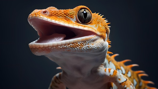 Un gecko avec une grande bouche et une grande langue