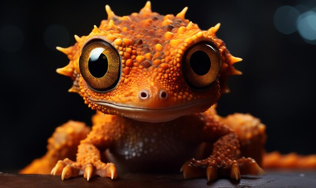 un gecko avec de grands yeux et un grand fond noir