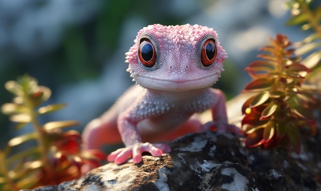 Photo un gecko rose avec une tête rose et un patch blanc sur sa tête