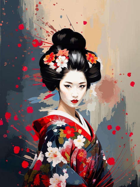 Geisha aux éclaboussures de couleurs