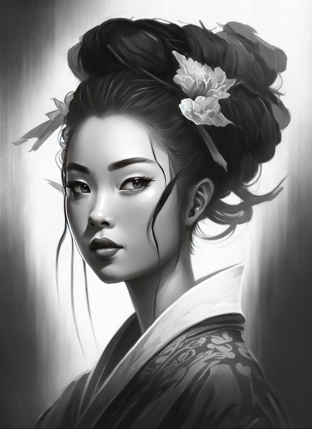 geisha est un joli dessin en noir et blanc