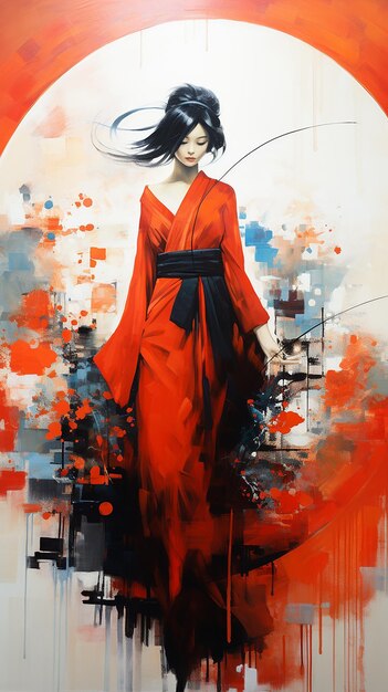 Photo geisha japonaise en kimono traditionnel peinture d'art