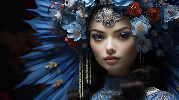 geisha japonaise de maquillage blanc avec éventail japonais